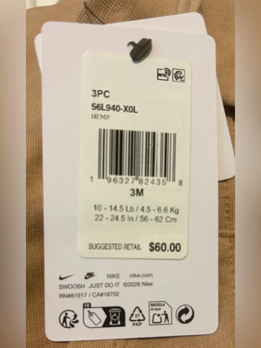 Nike Kids 3 Pc Set Hoodie, Joggers,OnePc Size 3M NEW